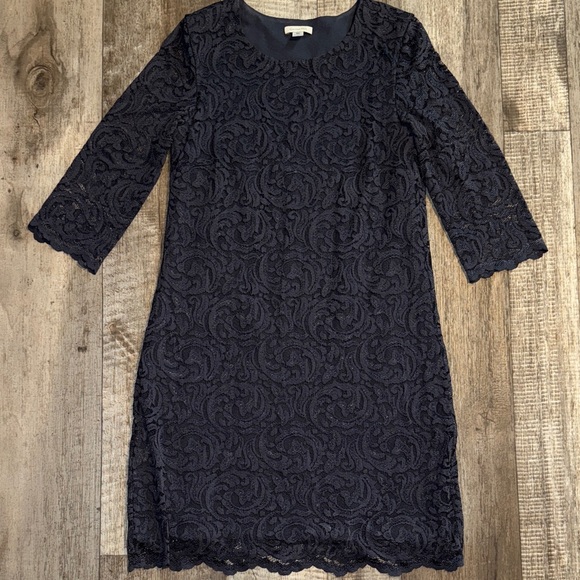 Garnet Hill Navy Lace Long Sleeve Dress-size 8 - Picture 1 of 7